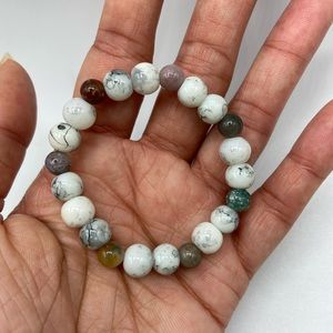Glass Indian Agate Gemstone Bead Elastic Bracelet